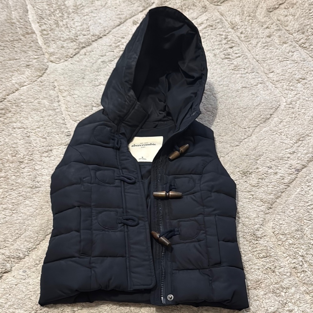 Abercrombie Kids Black Hooded Puffer Vest